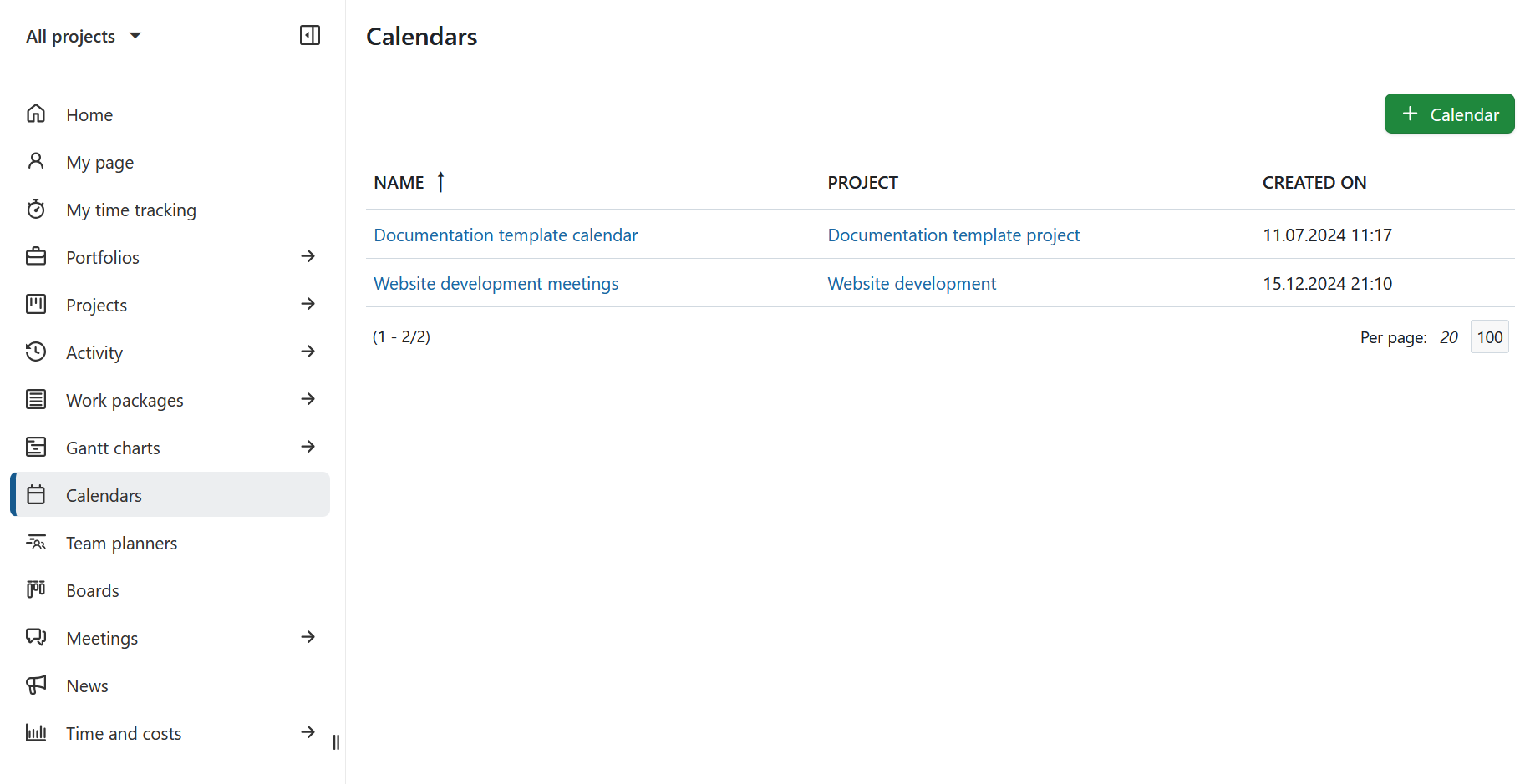 The Calendars global module