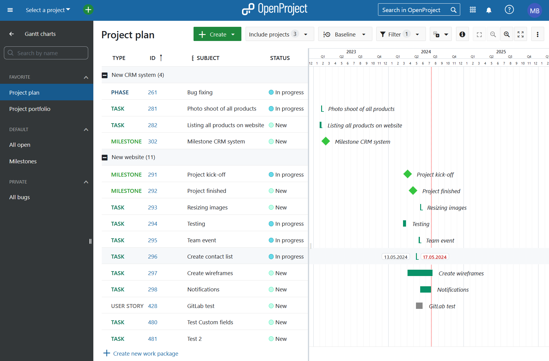 Módulo global de diagramas de Gantt en OpenProject