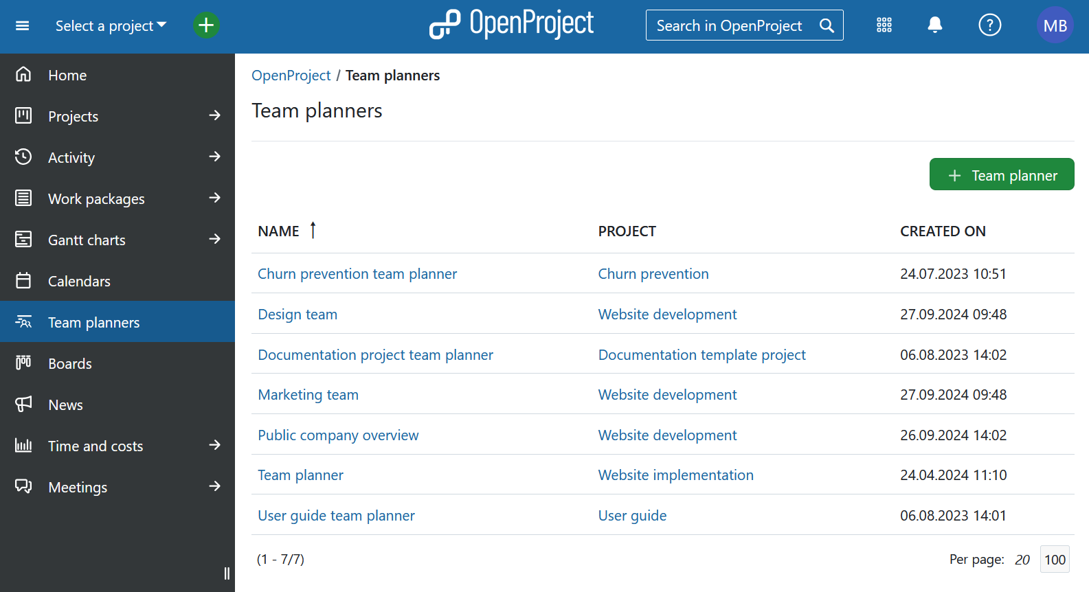 The Team planners global module