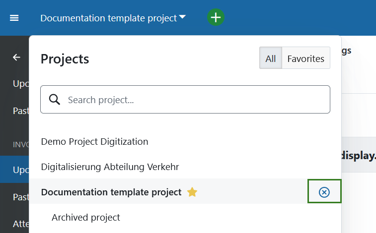 Abwählen eines Projekts aus der Projektliste in OpenProject