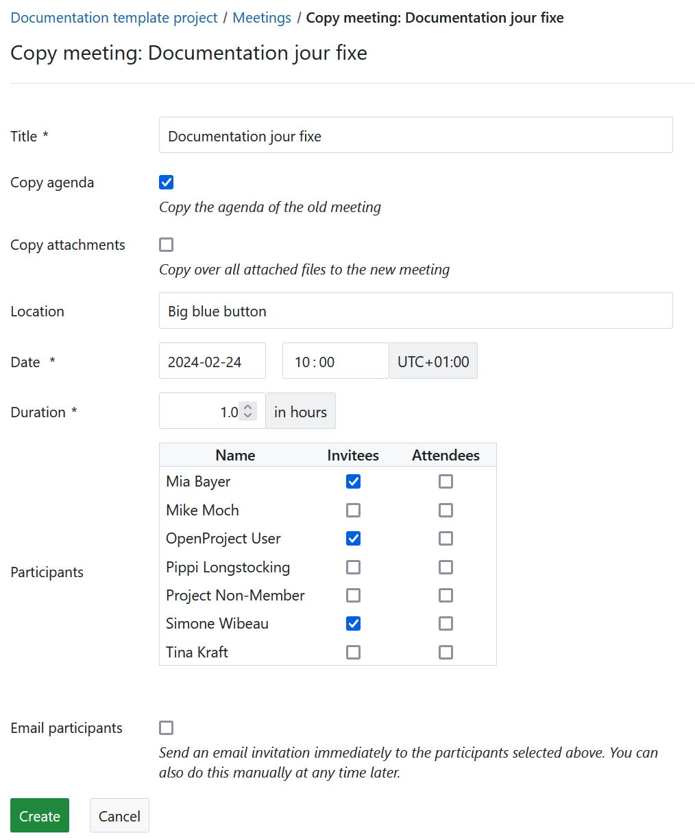 Edit a copied classic meeting in OpenProject