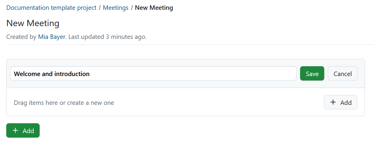 Añadir una nueva sección a una agenda de reuniones en OpenProject