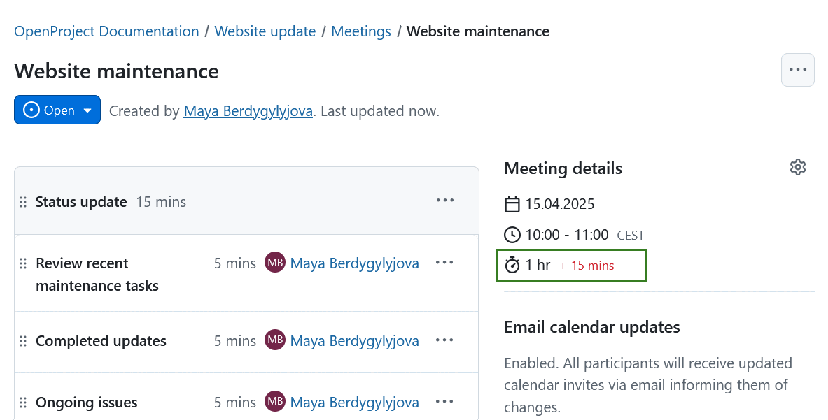 Meeting agenda items duration sum is greater than the meeting duration set in OpenProject