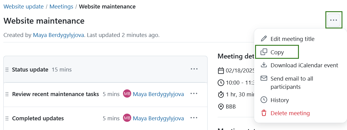 Copy a meeting in OpenProject