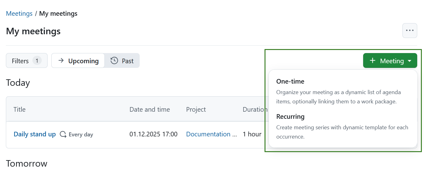 Create new meeting in OpenProject
