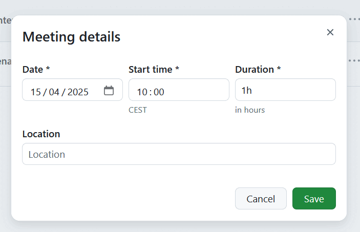 A form to edit an existing meeting in OpenProject