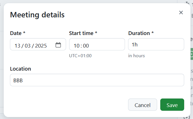 Ein Formular zum Bearbeiten eines bestehenden Meetings in OpenProject