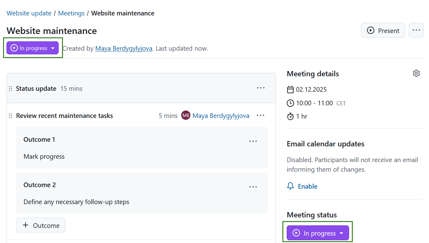 Meeting status in OpenProject