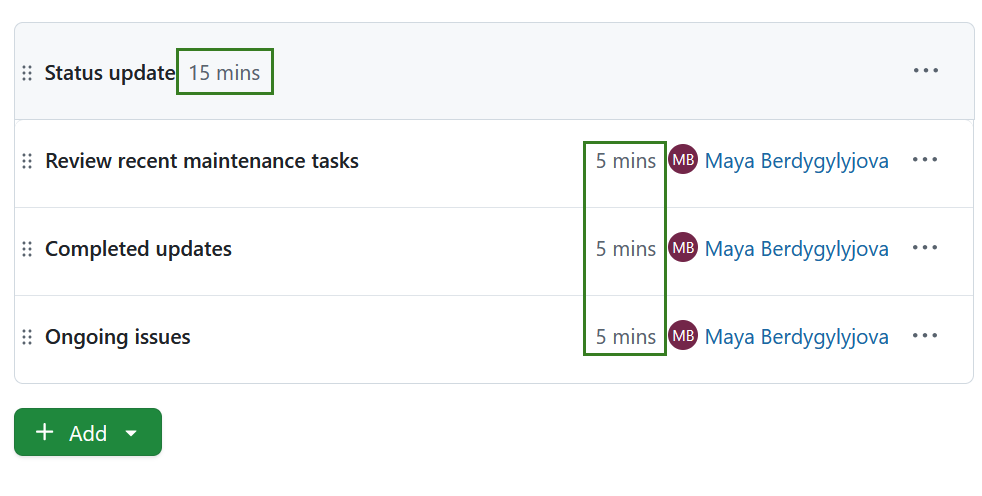 Duration of a section in OpenProject meeting