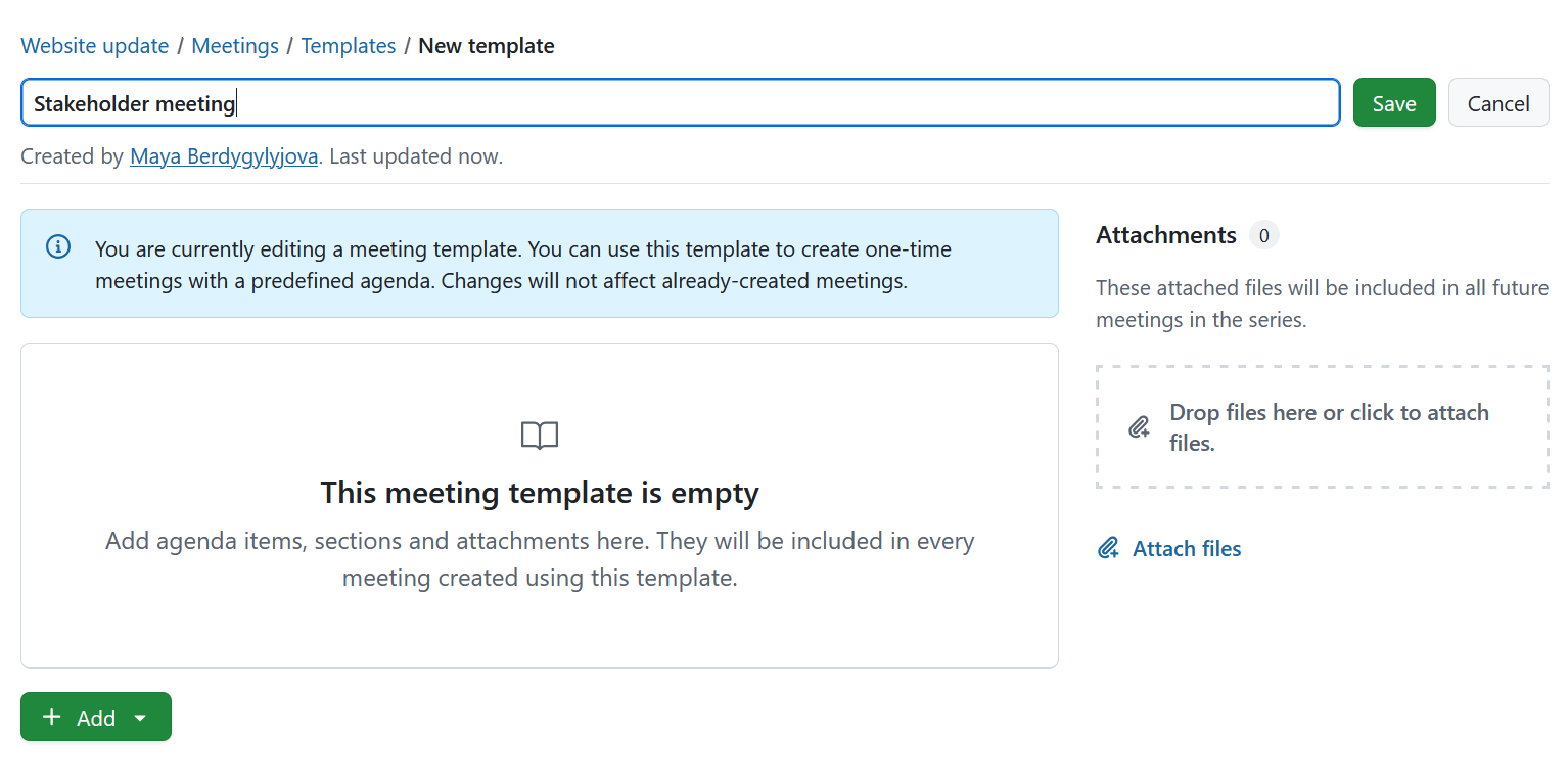 Name and define a new meeting template in OpenProject