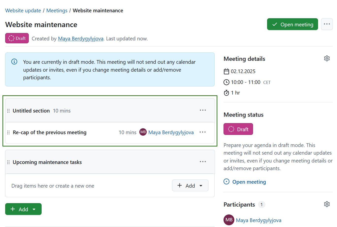 Untitled section in OpenProject meeting