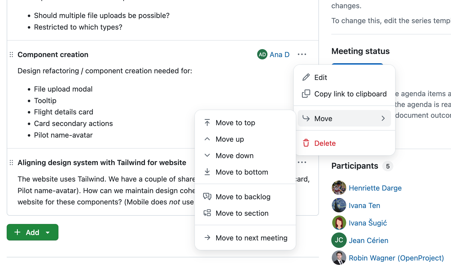 Move an agenda item to next meeting in OpenProject recurring meetings