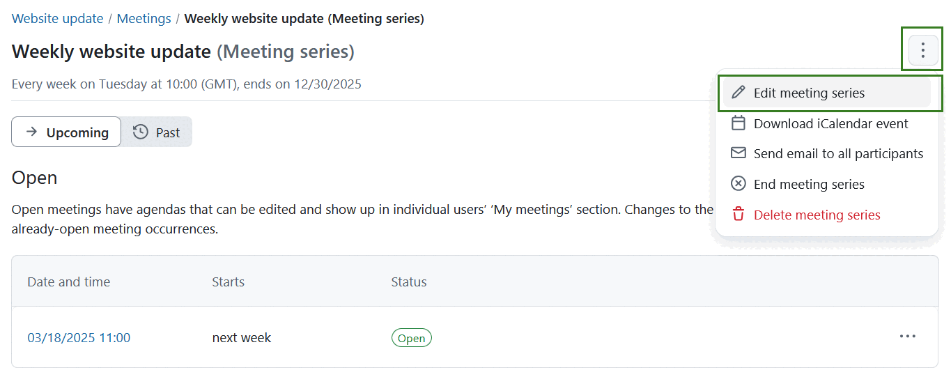 Button to edit recurring meeting series in OpenProject