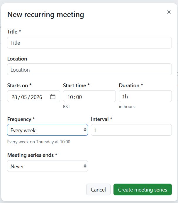 Form to create recurring meetings in OpenProject