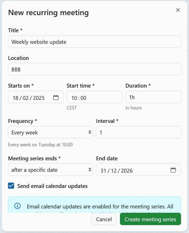Form to create recurring meetings in OpenProject
