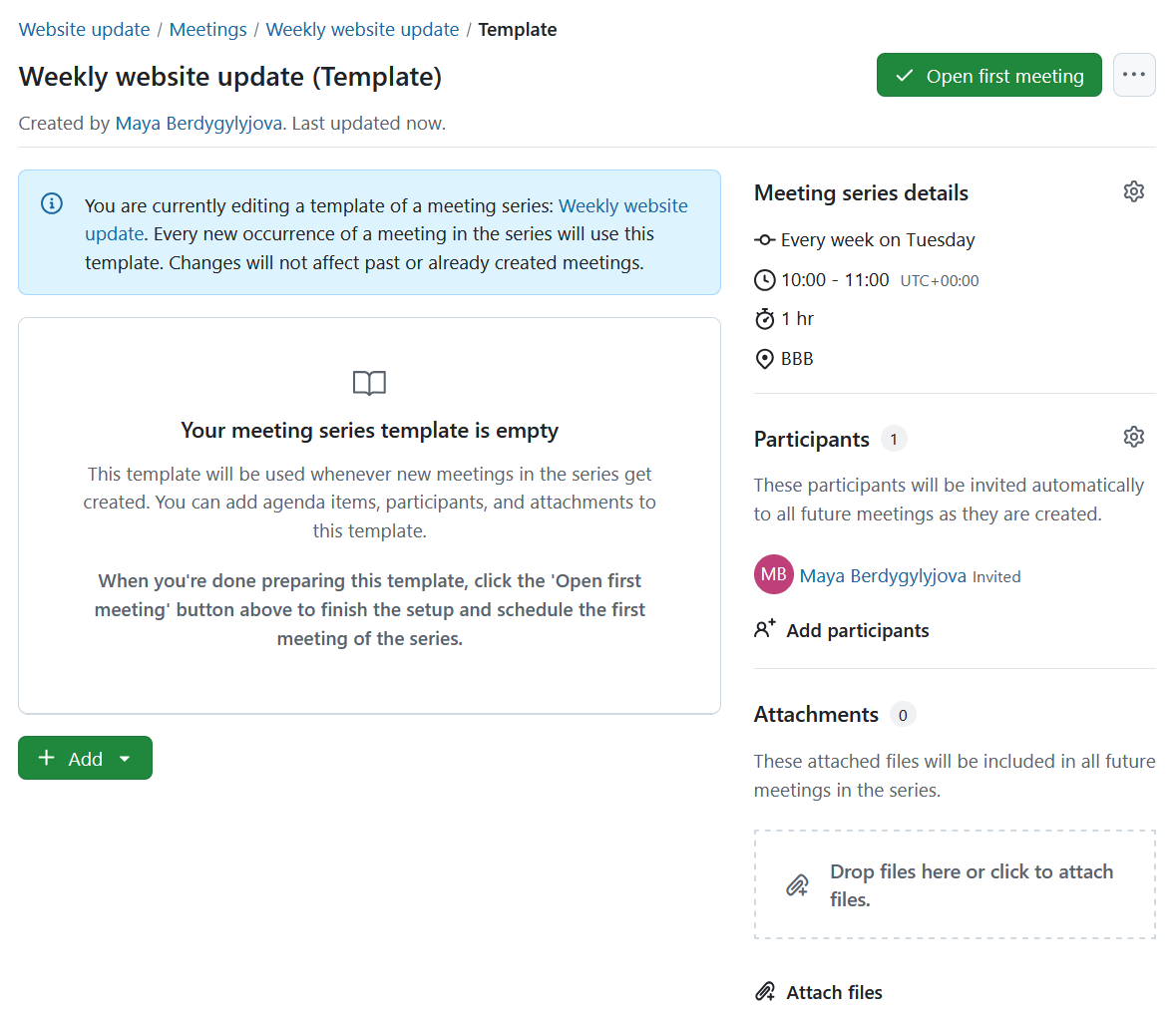 Template meeting for recurring meetings in OpenProject