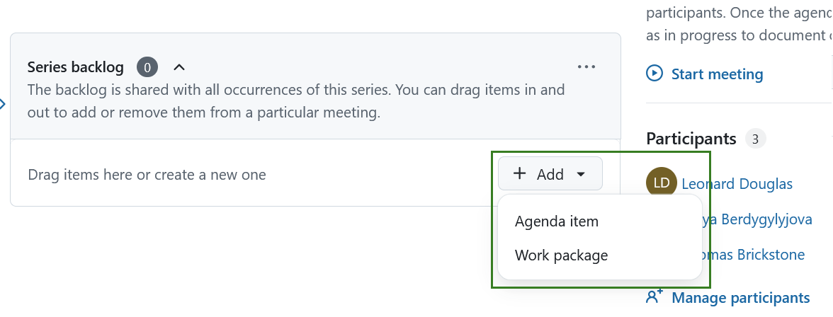 Agenda backlog in recurring meetings in OpenProject