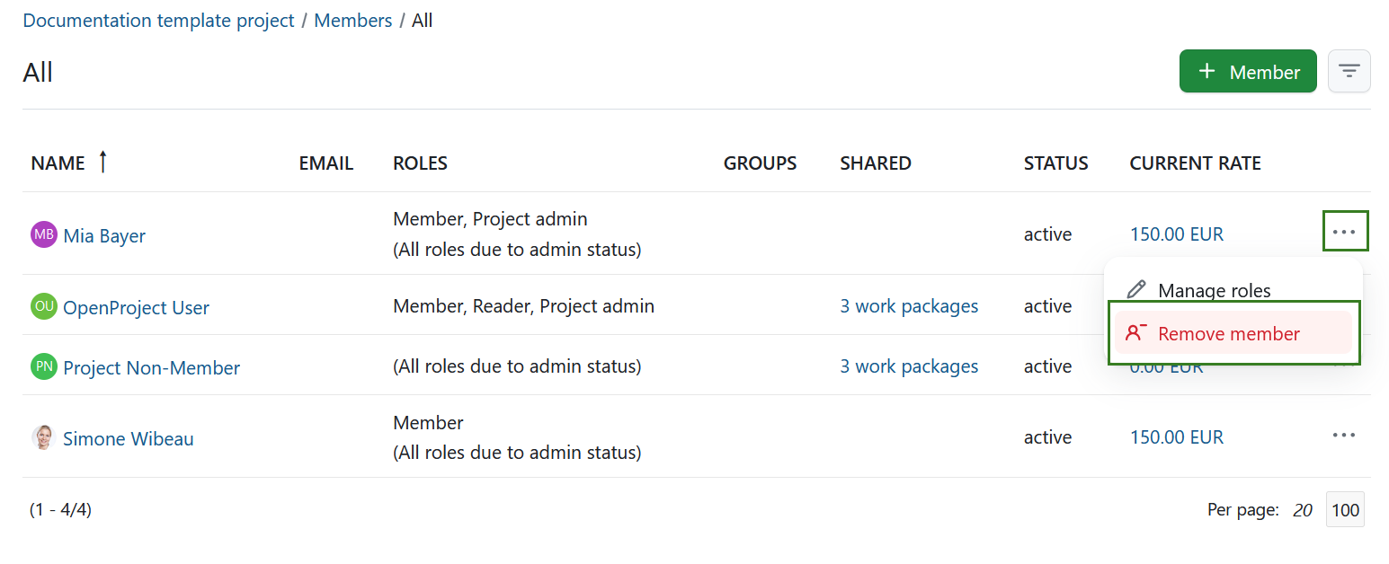 Remove project members in OpenProject