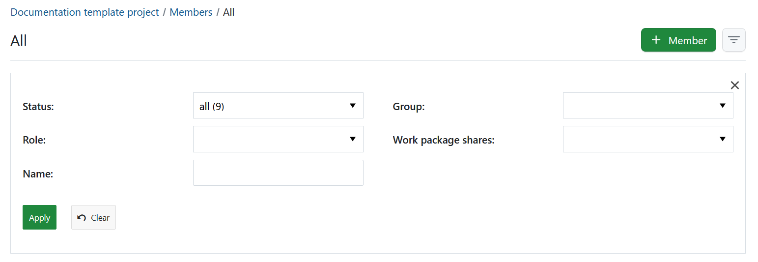 Filter project members overview