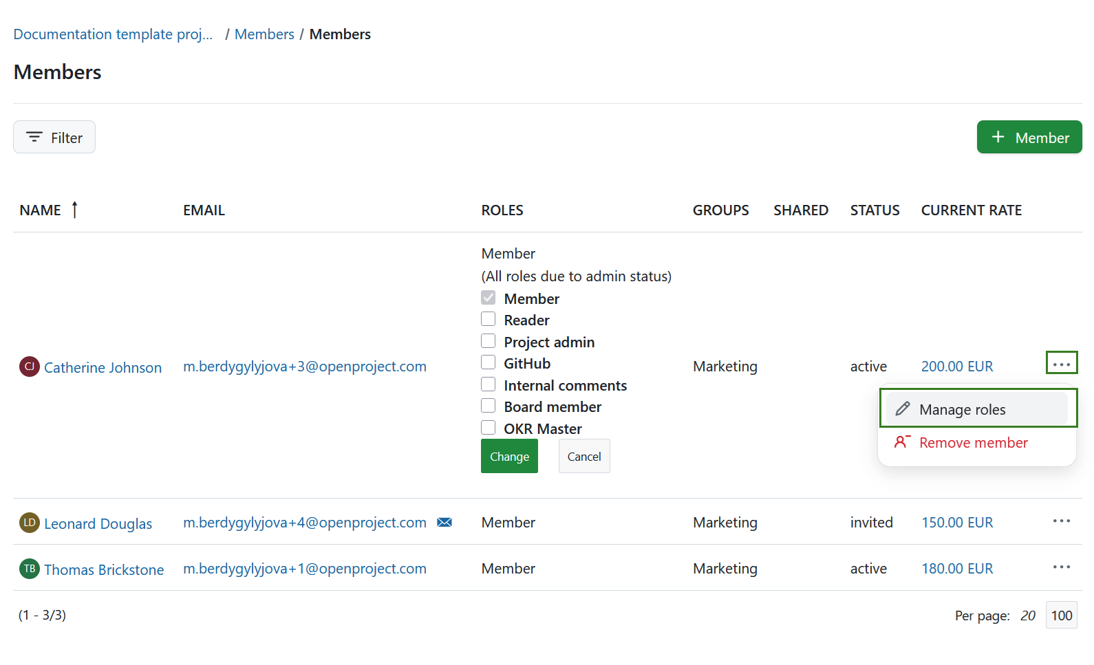 Edit project members in OpenProject