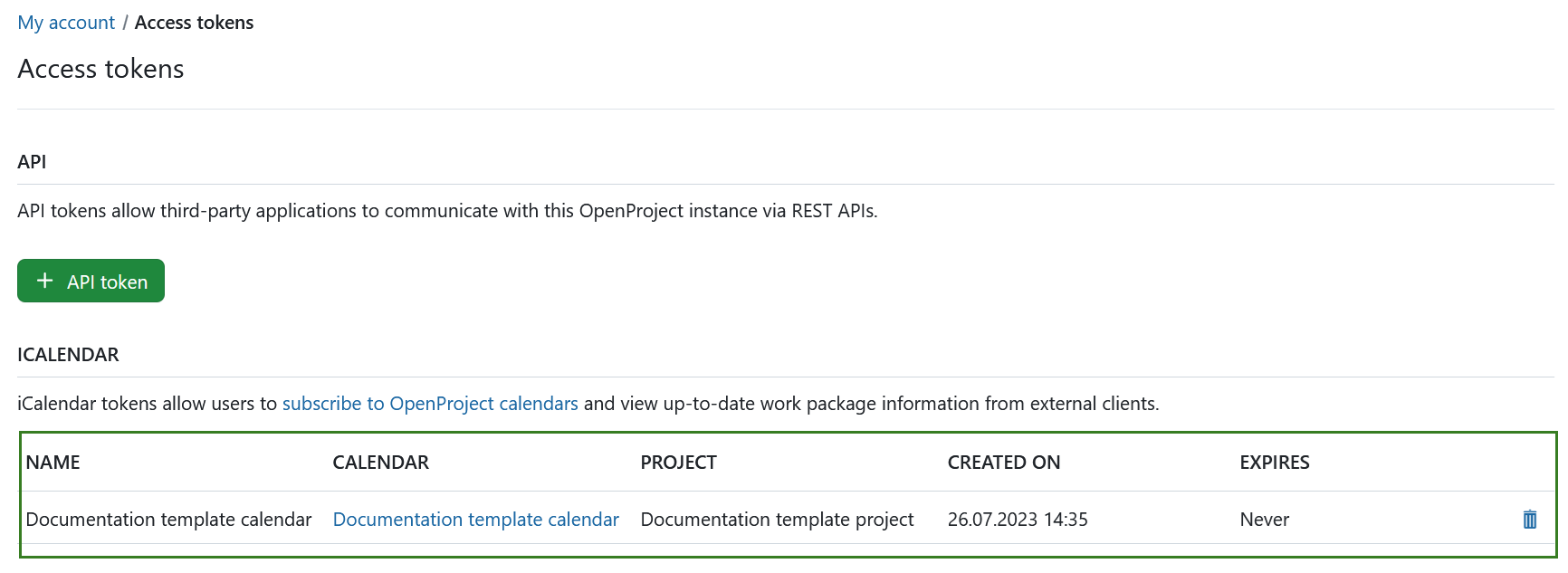 Lista de calendario de OpenProject en mi cuenta