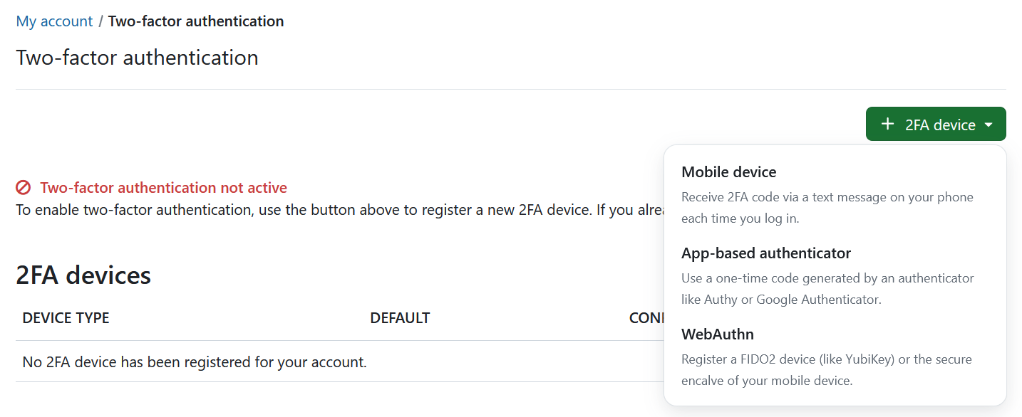 OpenProject My Account Authentication Options