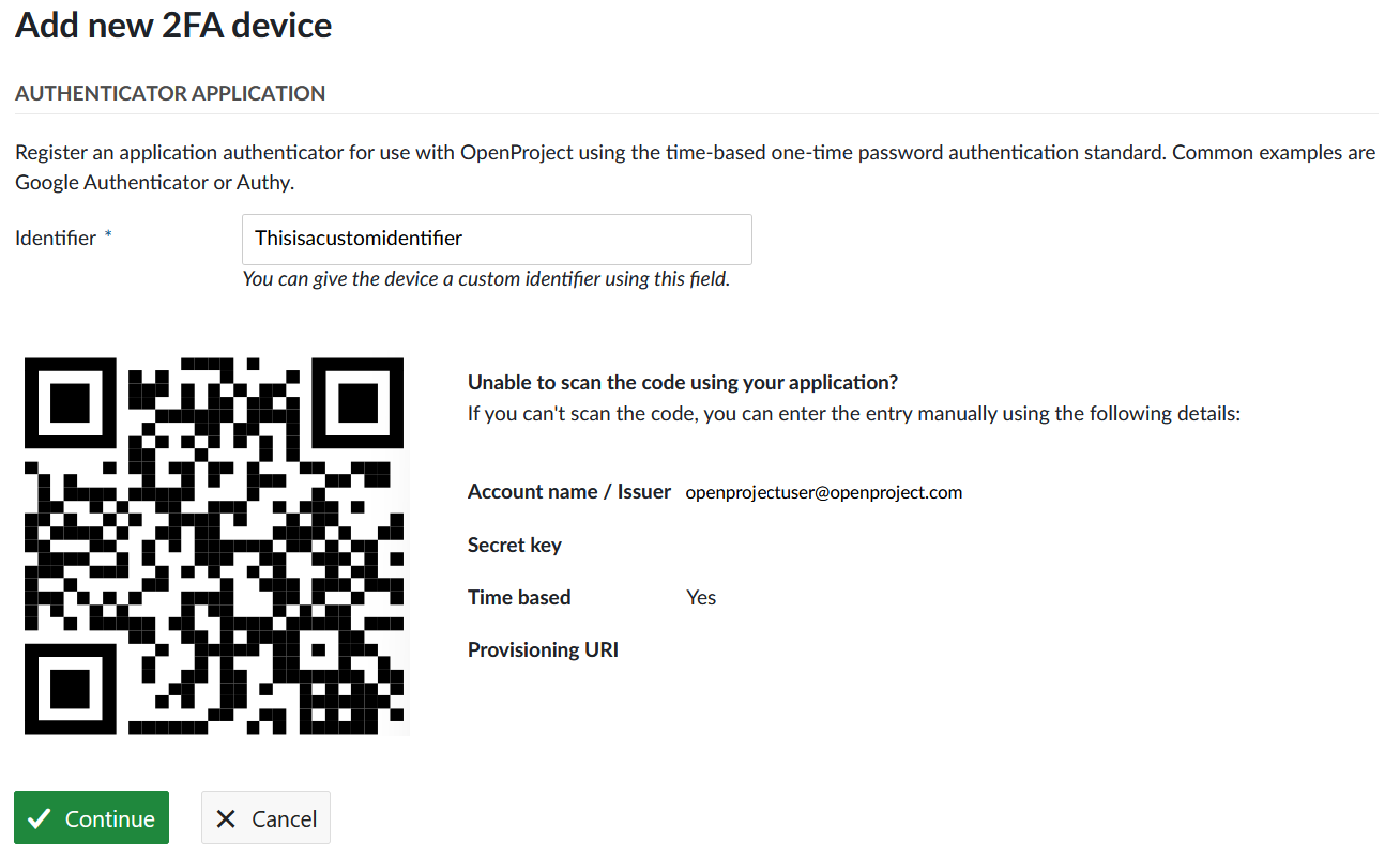 aplicación de autentificación de mi cuenta en OpenProject