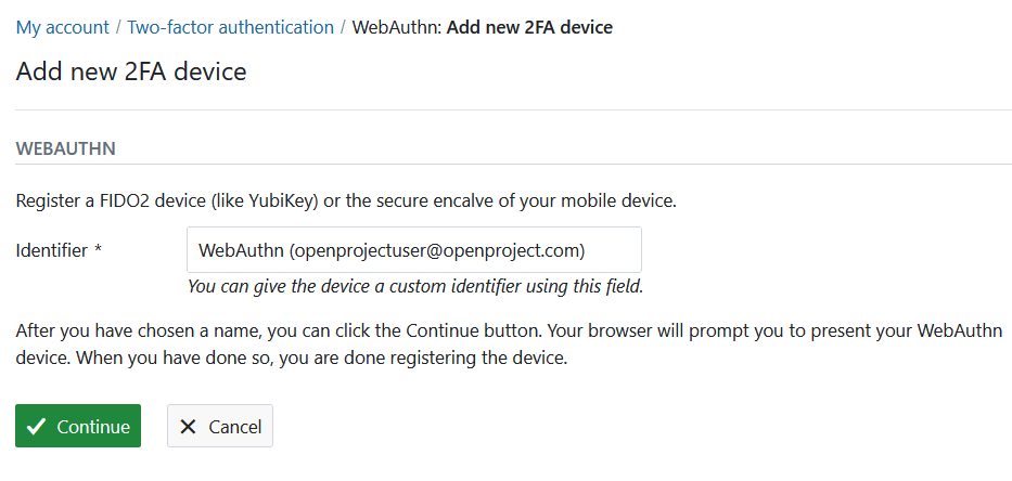 OpenProject WebAuth authentication