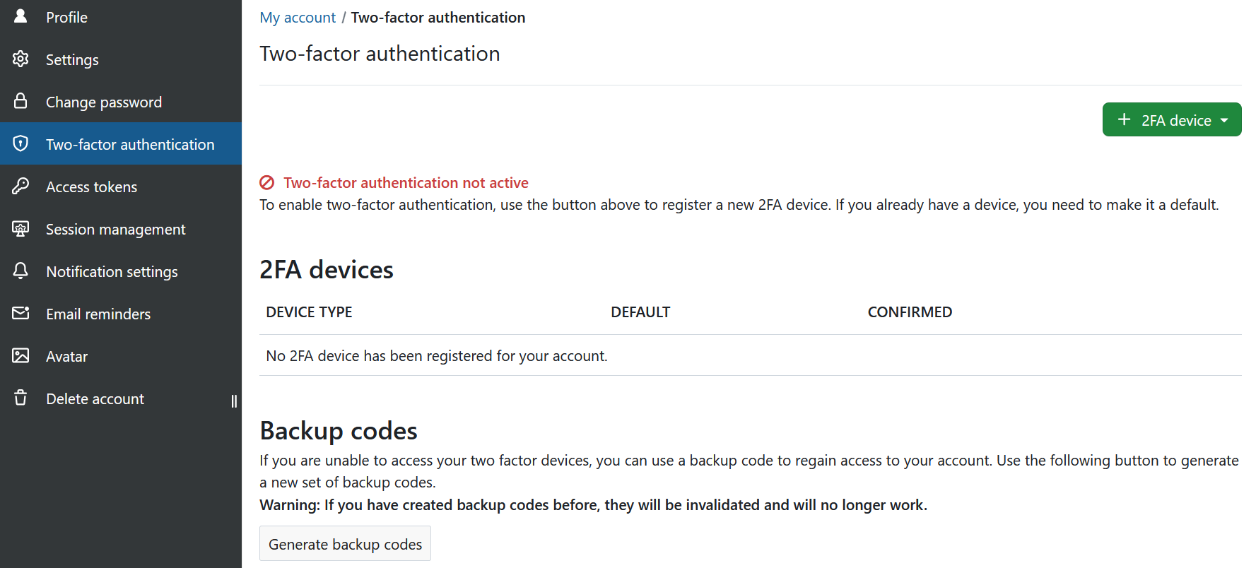 OpenProject my account two_factor authentication