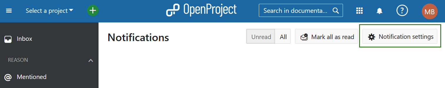 Una captura de pantalla del centro de notificaciones con el botón de configuración de notificaciones resaltado