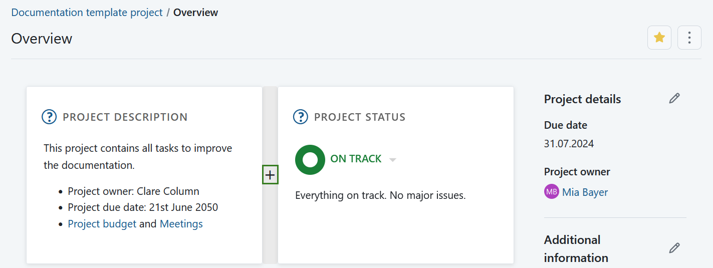 Add a widget on the project overview page in OpenProject