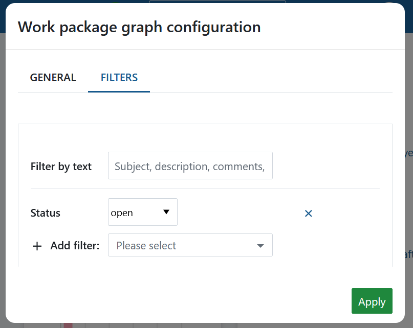 filter work package graph widget
