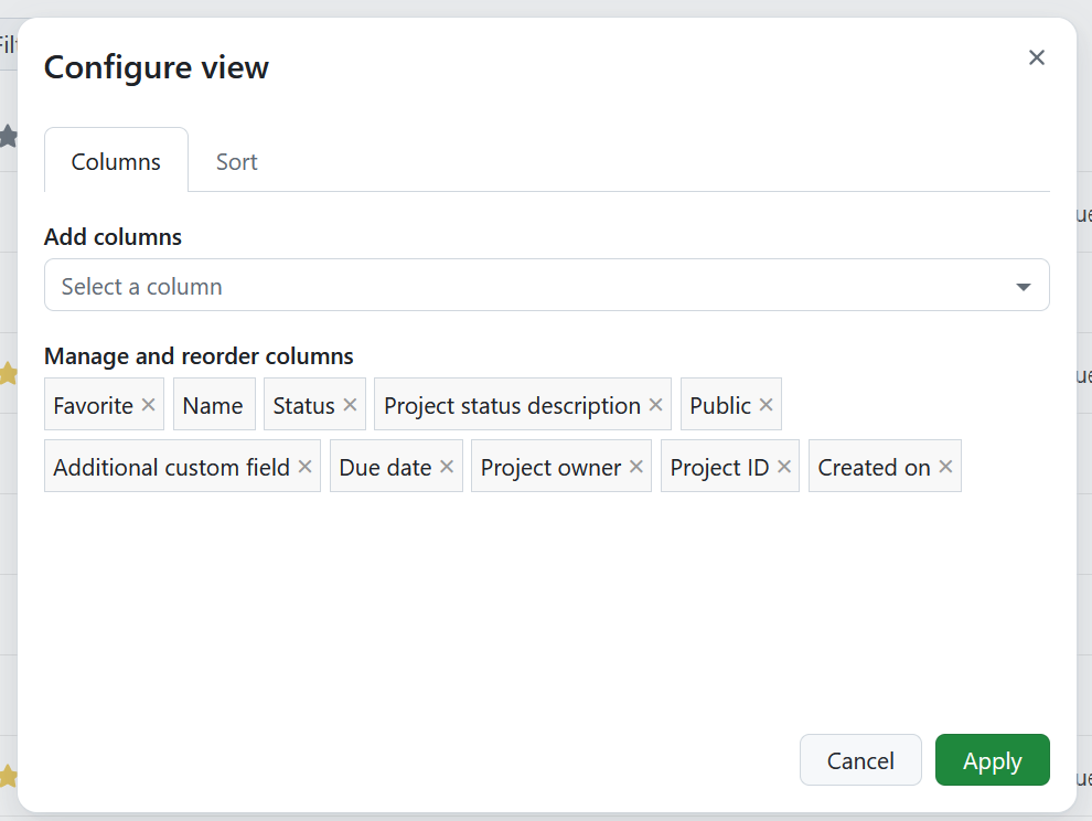 Formulario de configuración para listas de proyectos en OpenProject