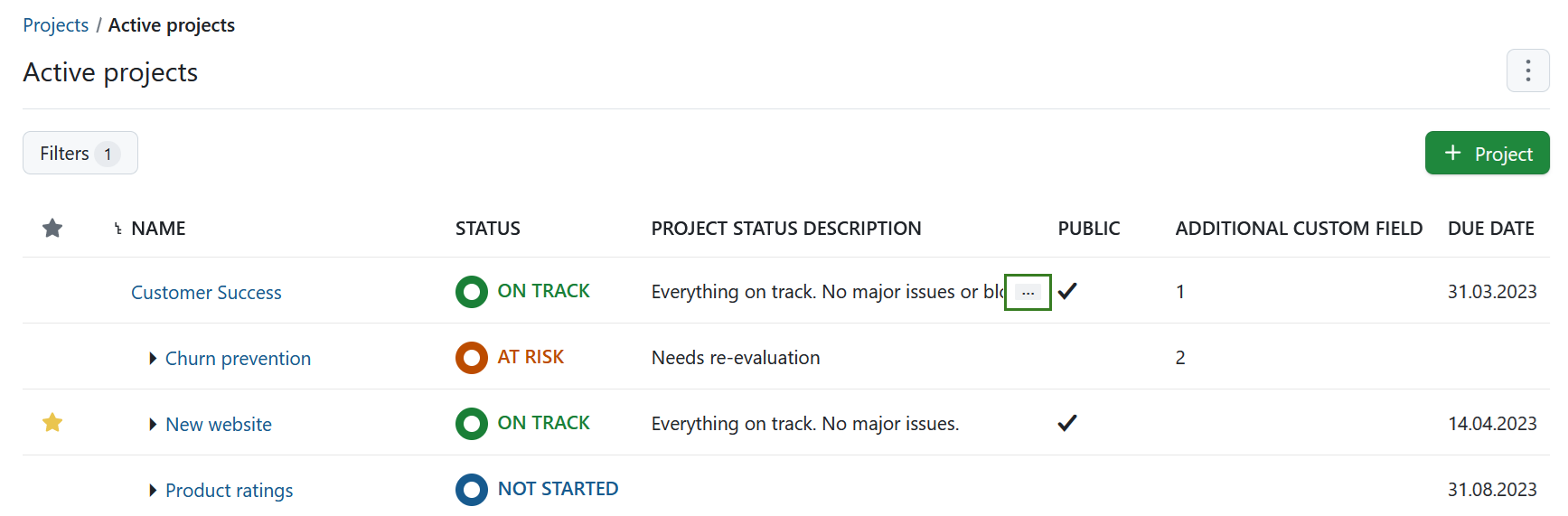 Open a project description in the project lists view in OpenProject
