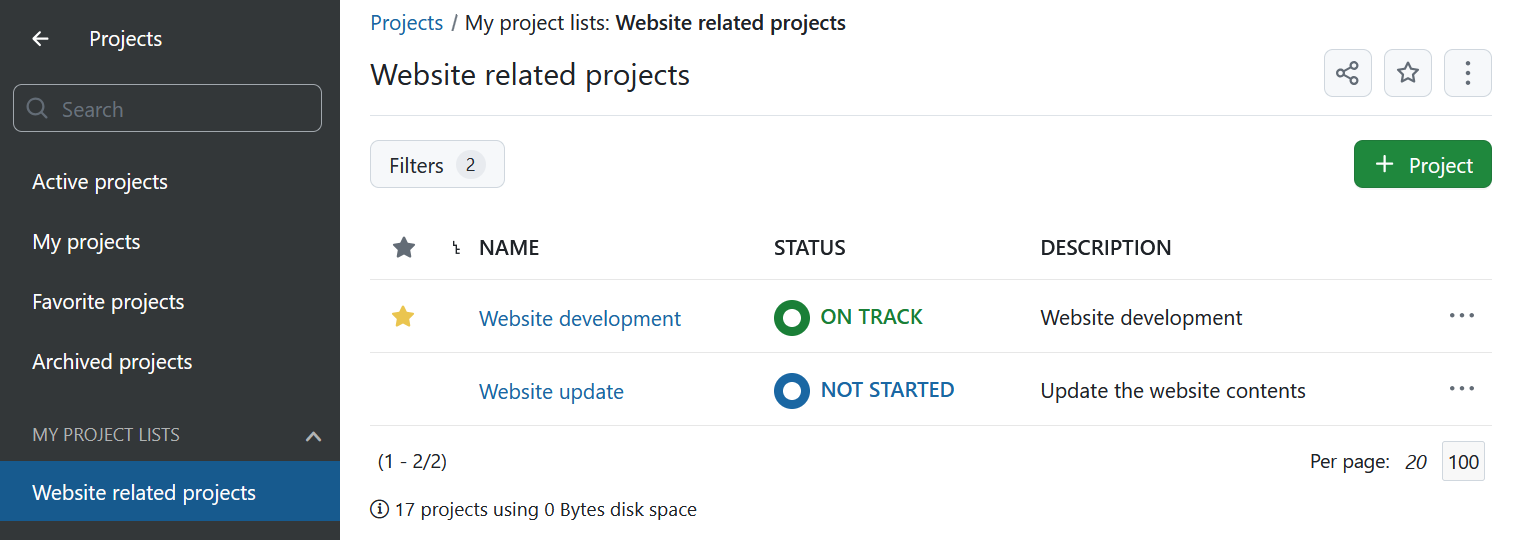 Nommez et enregistrez un filtre de projet privé dans OpenProject