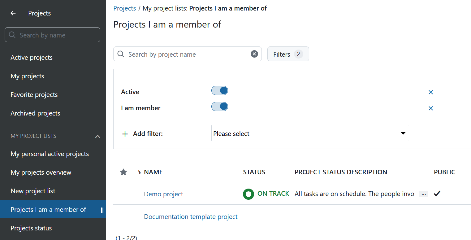 Nommez et enregistrez un filtre de projet privé dans OpenProject