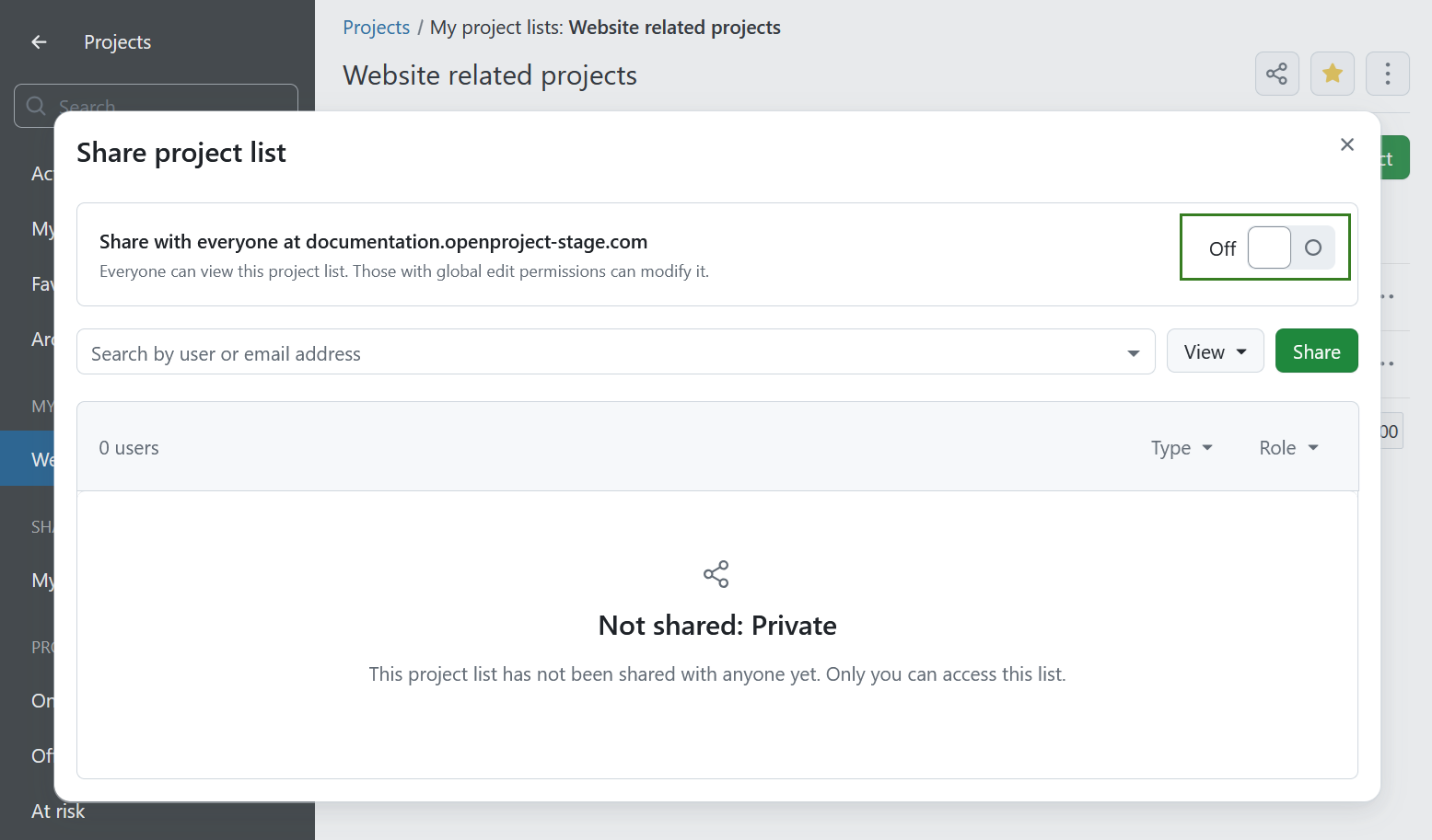 Share a project list with everyone in OpenProject