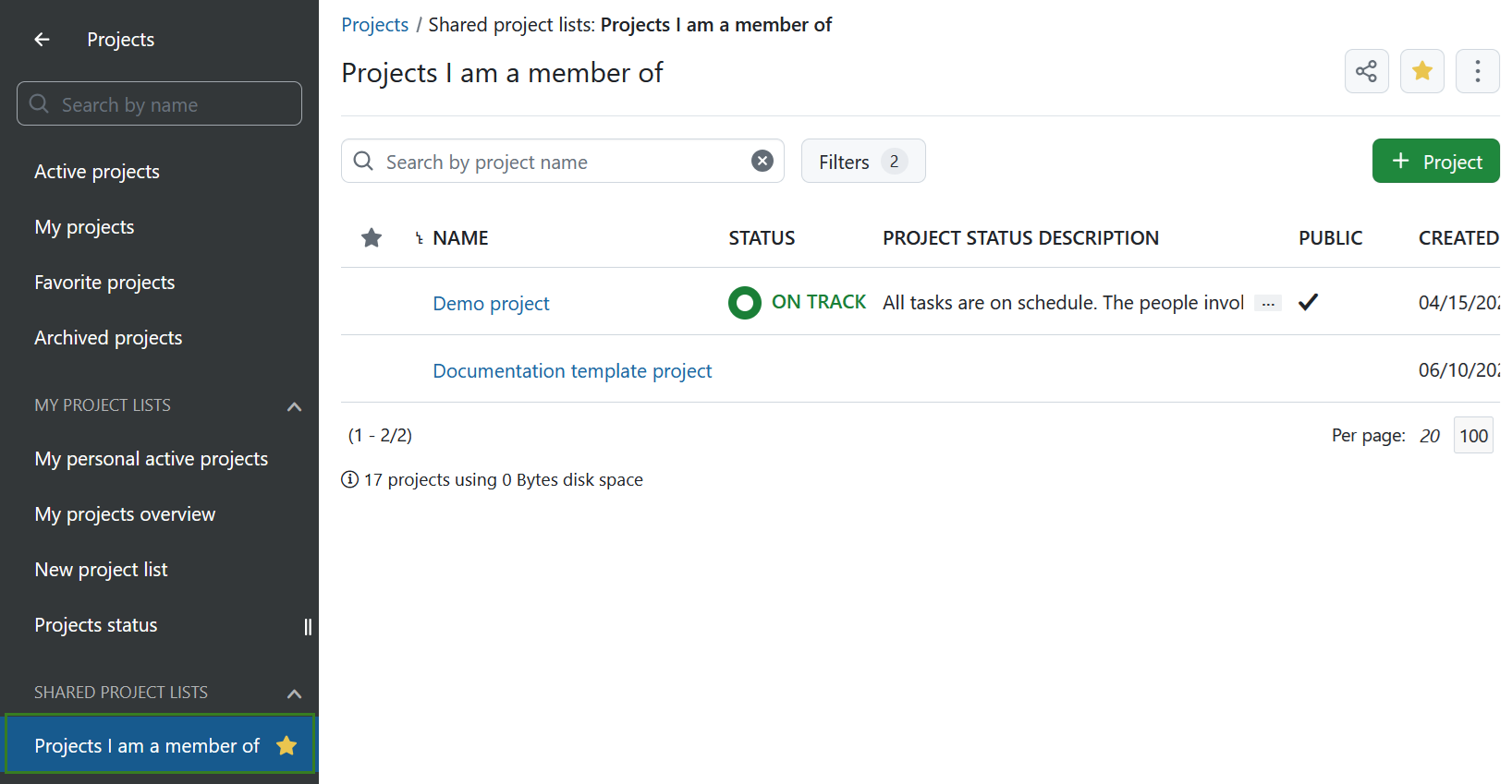 Listes de projets publiques dans OpenProject