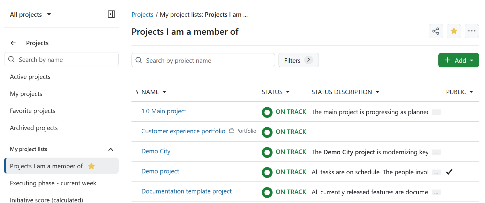 Favorite project list in OpenProject