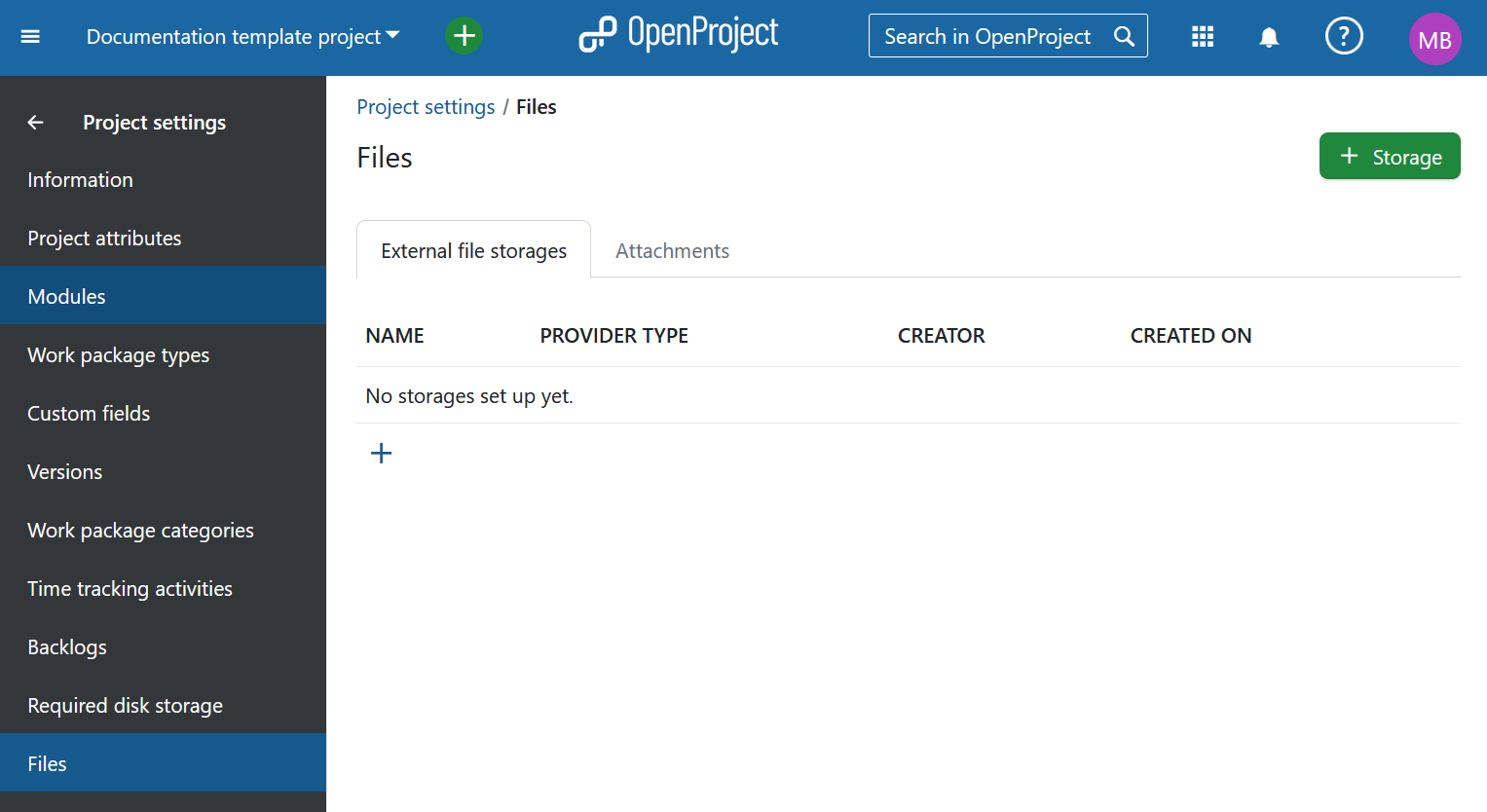 List of file storages available to a project, empty