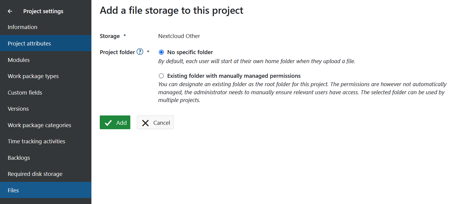 Select the project folder type