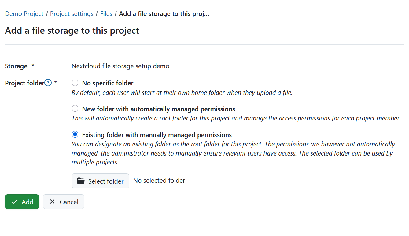 Select the project folder type