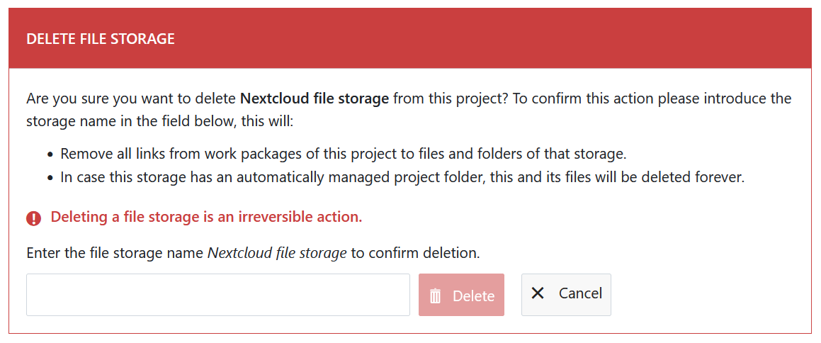 Delete a storage from a project