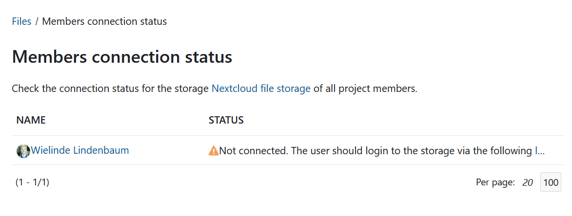 Project folder member connection status