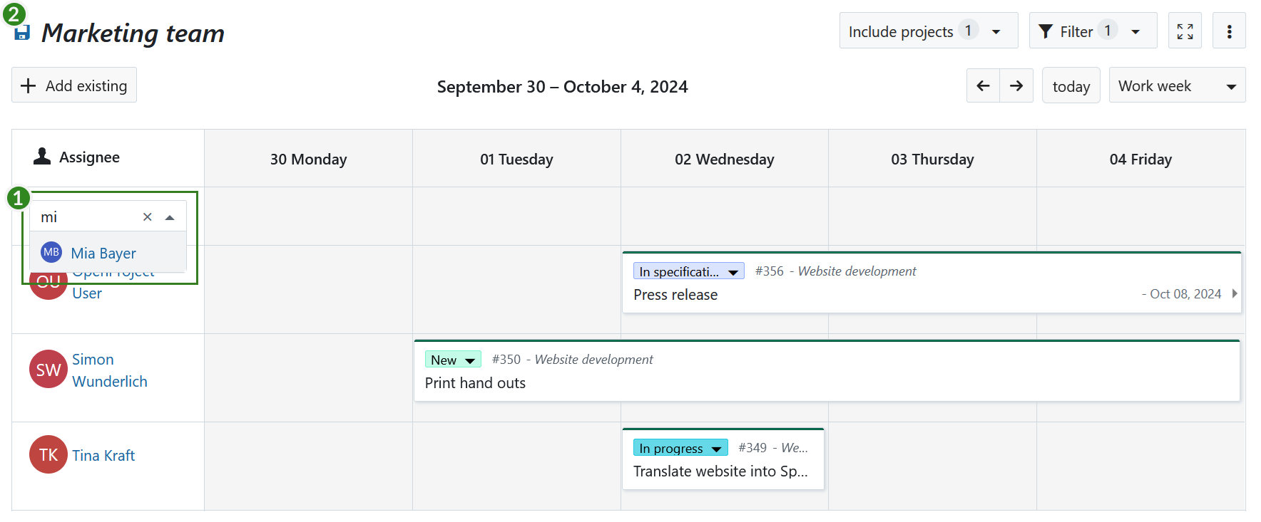 Añadir miembros de un equipo a un planificador de equipos en OpenProject