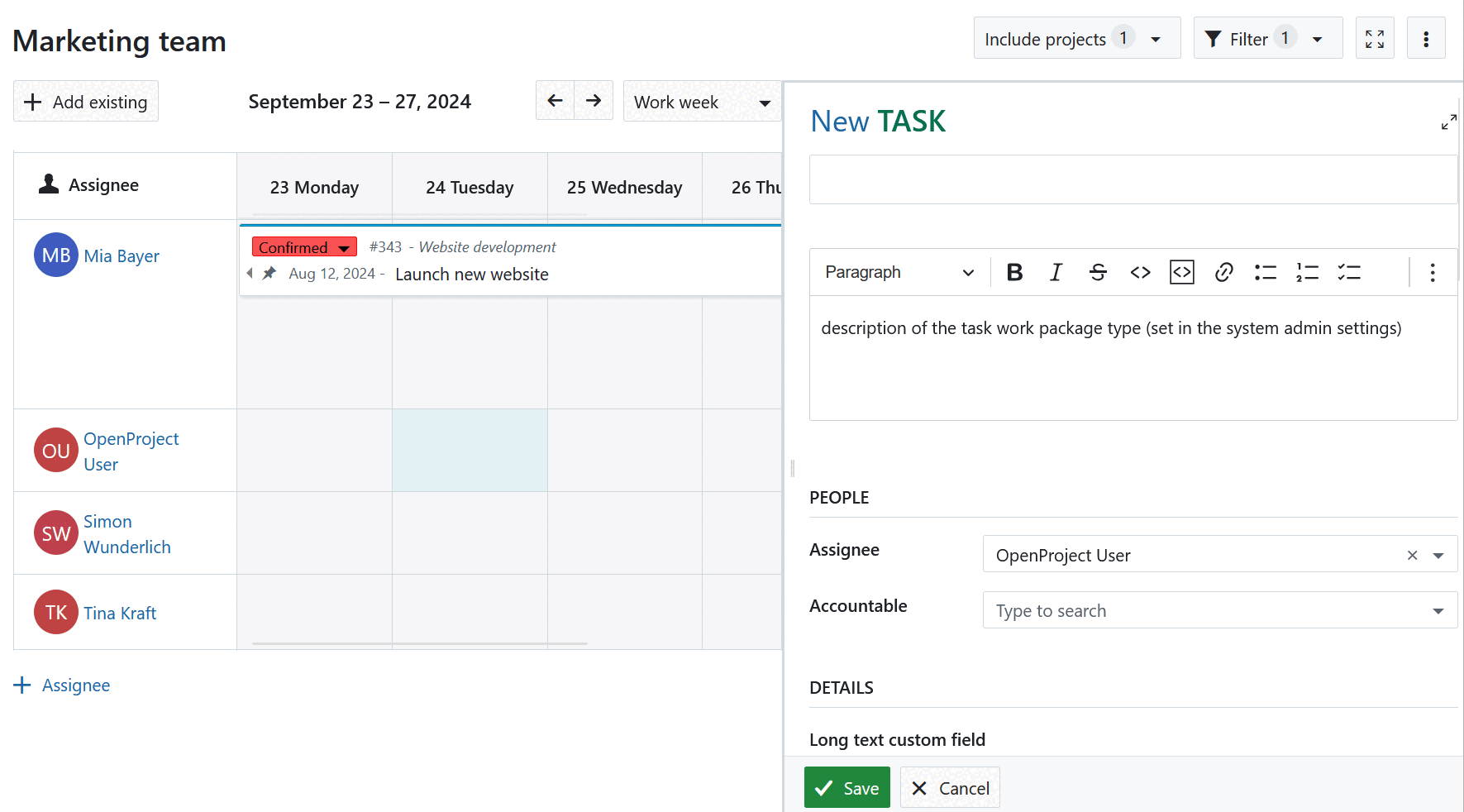 An example of the new work package split screen view