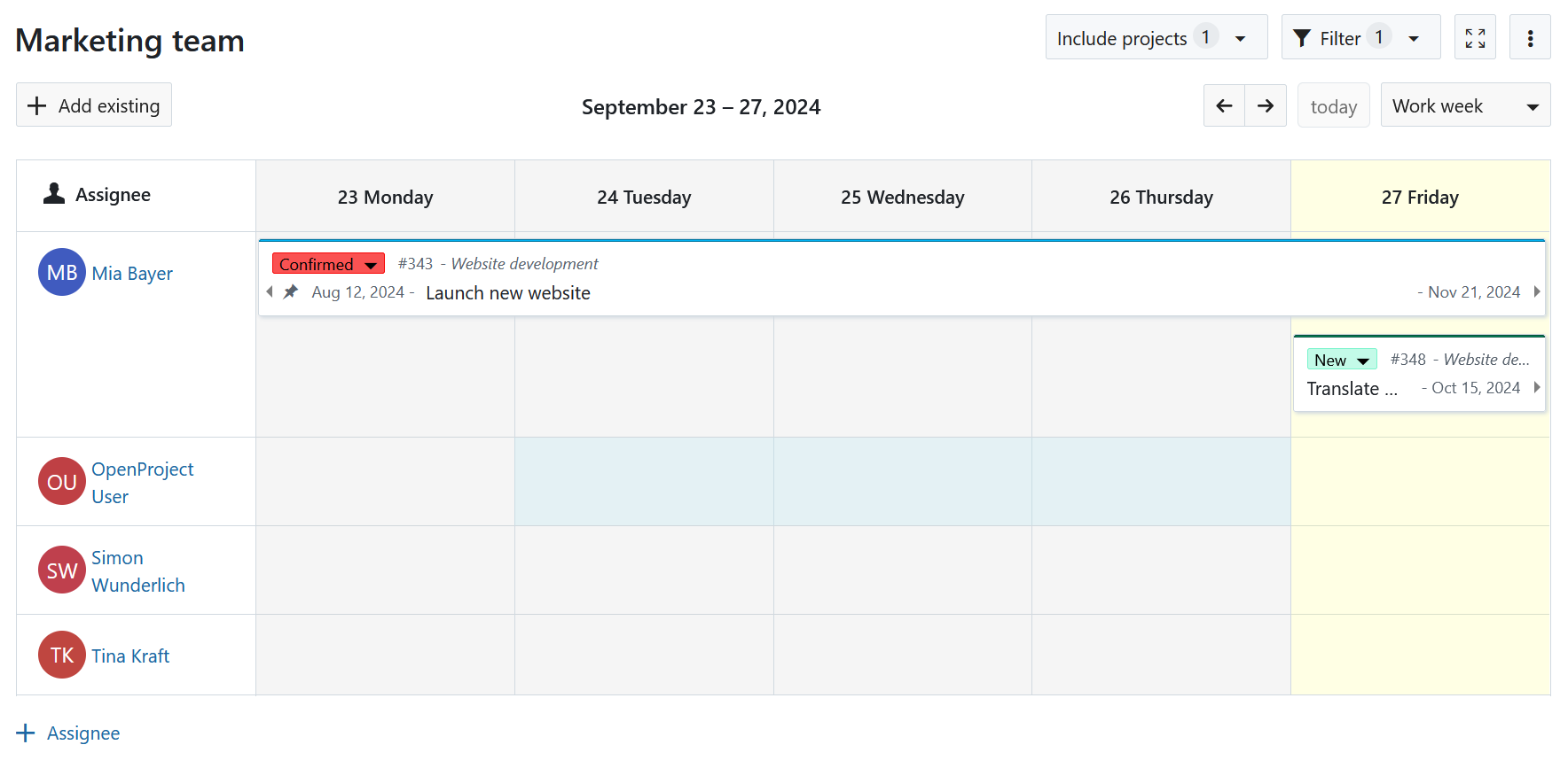 Creating a new work package by clicking and dragging across multiple day cells