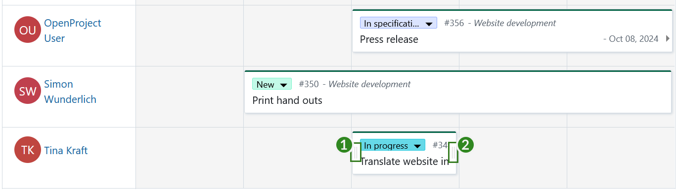 Hover on a work package to see drag handles