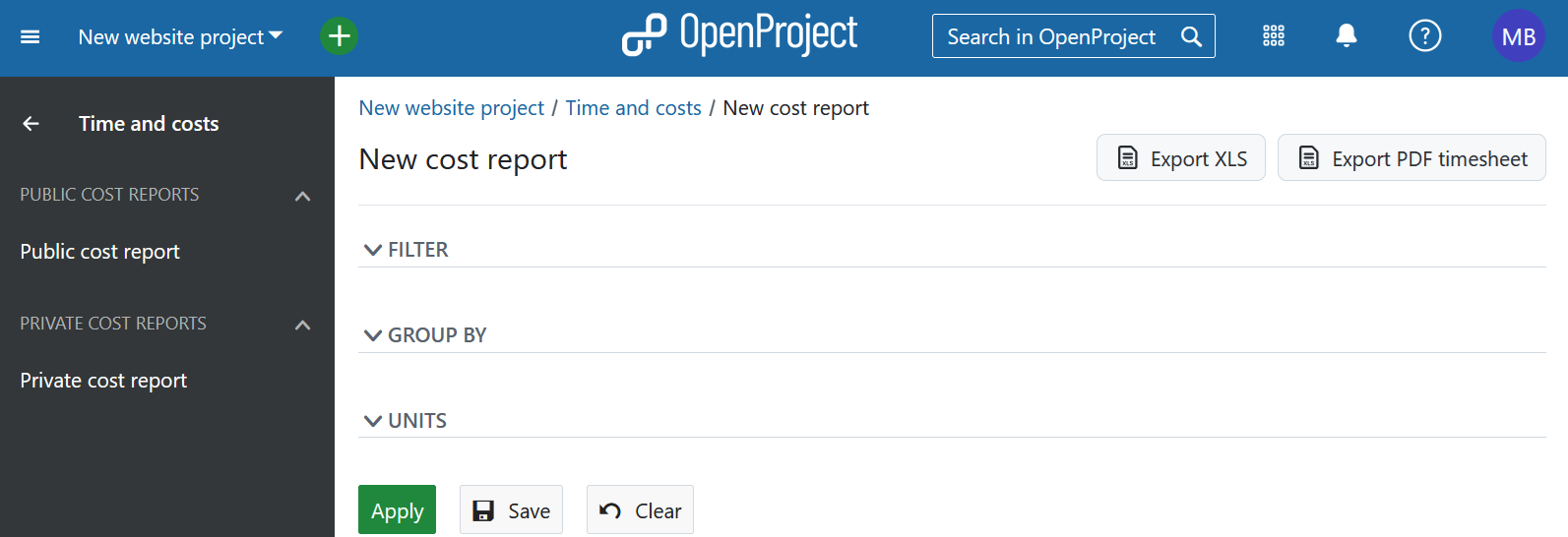 Time and costs module in OpenProject