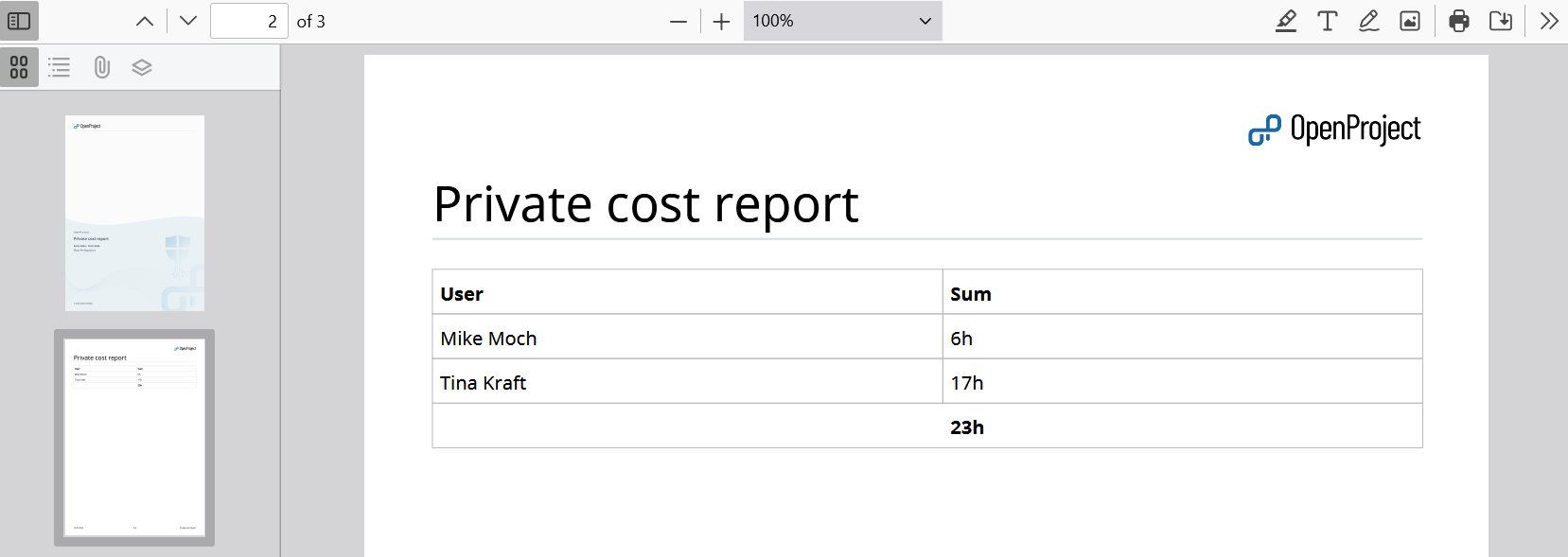 Exportation de feuilles de temps au format PDF pour plusieurs utilisateurs dans OpenProject